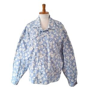 Juicy Couture Black Label Bluechill Sketched Denim Daisy Pearl Jean Jacket XL